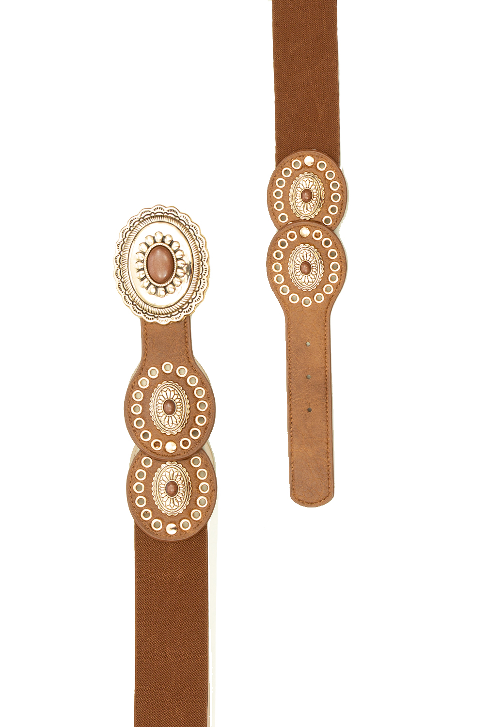 CINTURA ELASTICO C/APPLICAZIONI DORATE, 40%PU+35%ELASTIC+20%METAL+5%TURQUOISE, MADE IN PRC - CAFFE